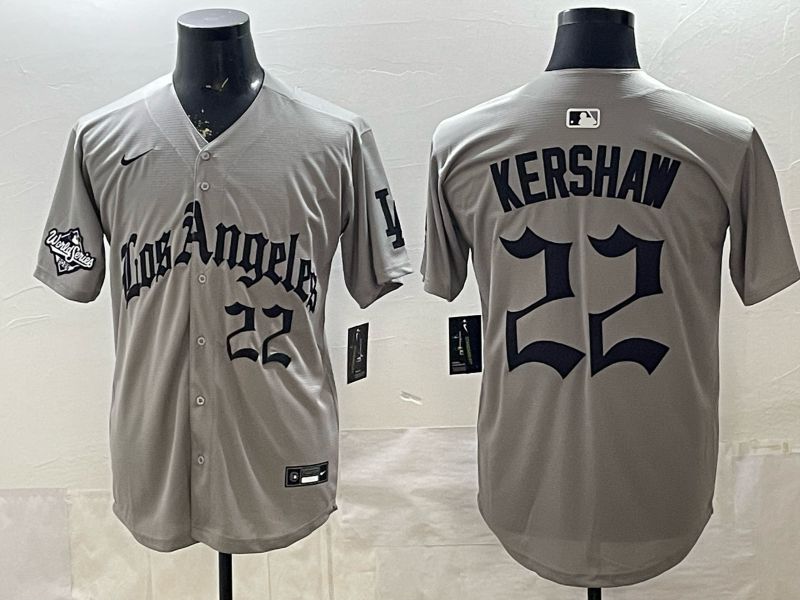Men 2026 Los Angeles Dodgers #22 Kershaw Grey Five generations Nike MLB Jersey style 006->los angeles dodgers->MLB Jersey